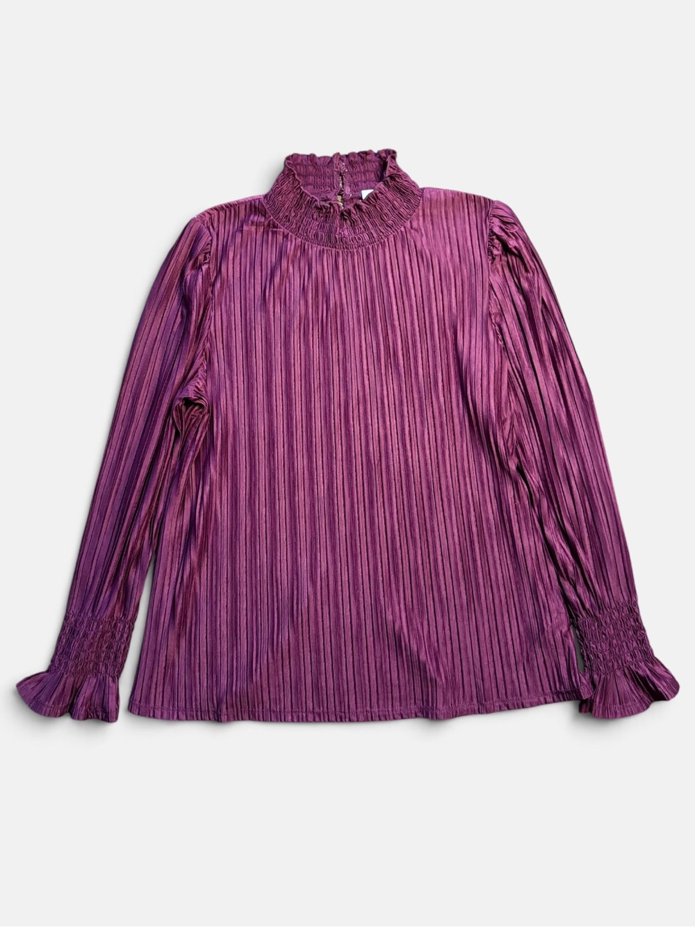 Rio & Rian Pleated Blouse Women’s L Burgundy Mock Neck Long Sleeve